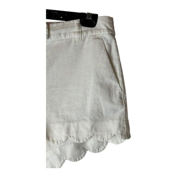 J Crew Shorts Women 10 White Linen Cotton Blend Scalloped Hem Preppy Vacation - Picture 4 of 9